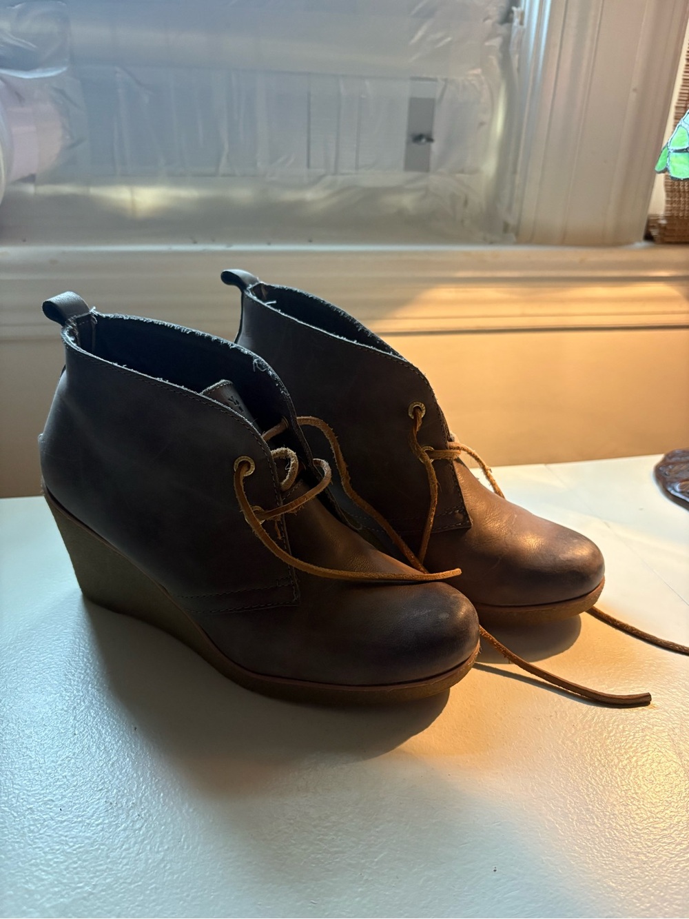Sperry Brown Wedge Ankle Boots with Lace-Up Front